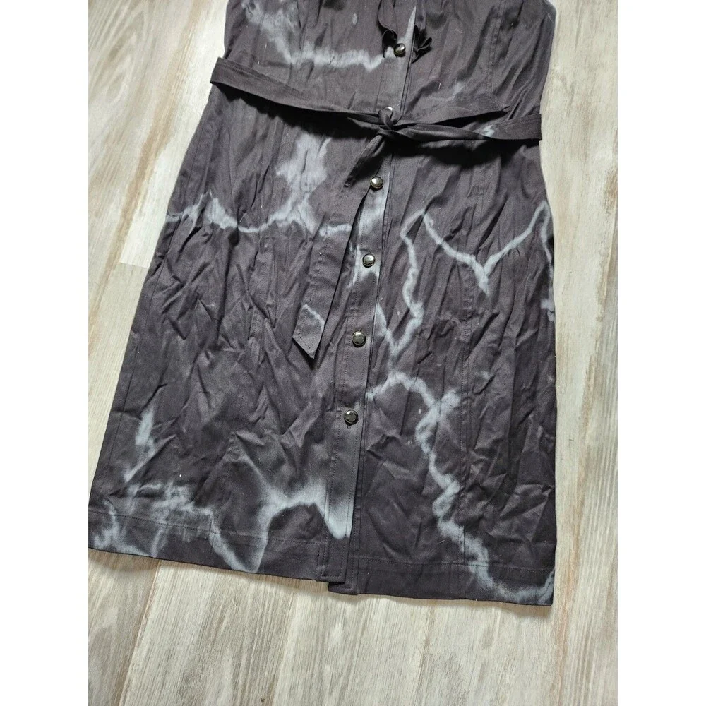 Talbots Womens Black Sleeveless Button-Front Dress Ruffle Marble Dye Sz 12 - Picture 3 of 10